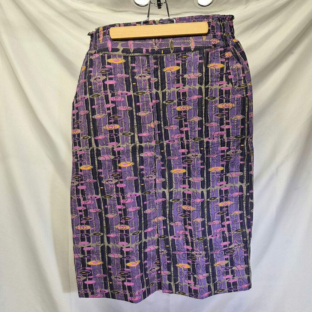 Ethos Polka Purple Klimt Print Quilted Midi Skirt Large Organic Cotton Boho NWT